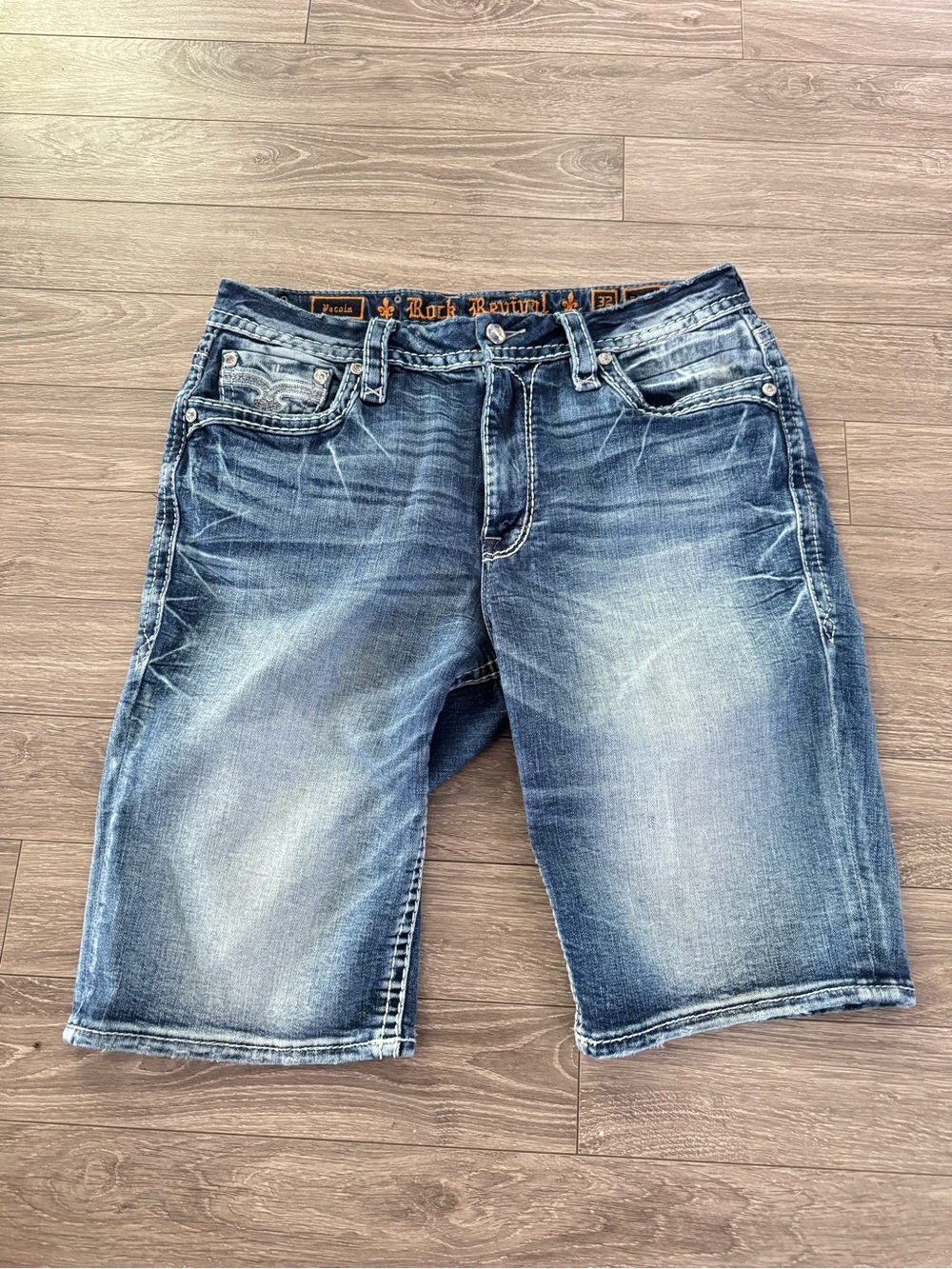 Rock Revival Distressed Indigo Women’s Bermuda Denim Shorts